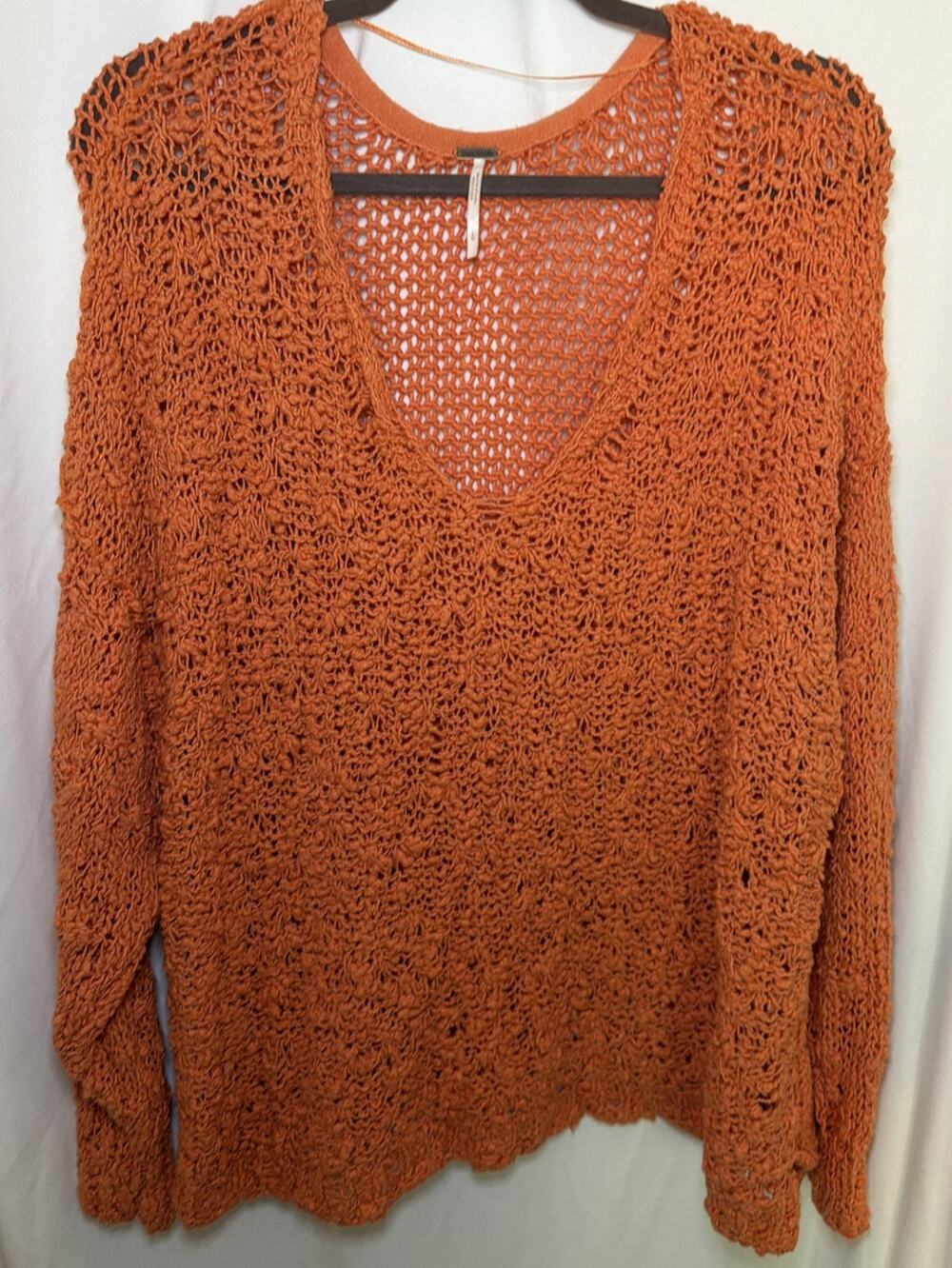 Free People Loose Fit Sweater Orange Cotton Blend Women’s Size L Beatiful Fall